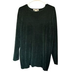 Strada Ribbed Knit Shirt Silk Blend Vintage‎ Forest green Cozycore Y2K Luxury M